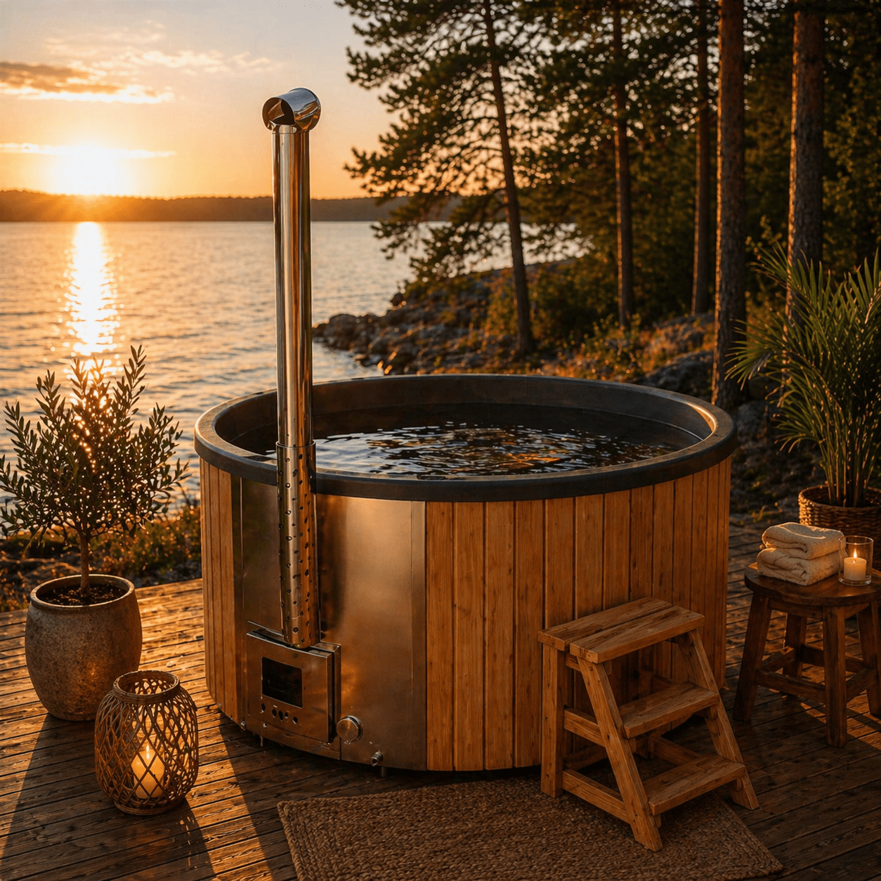 Badezuber / Hot Tub mit integriertem Holzofen - Saunenpark.de - Eine Marke der Belcalore Vertriebs GmbH