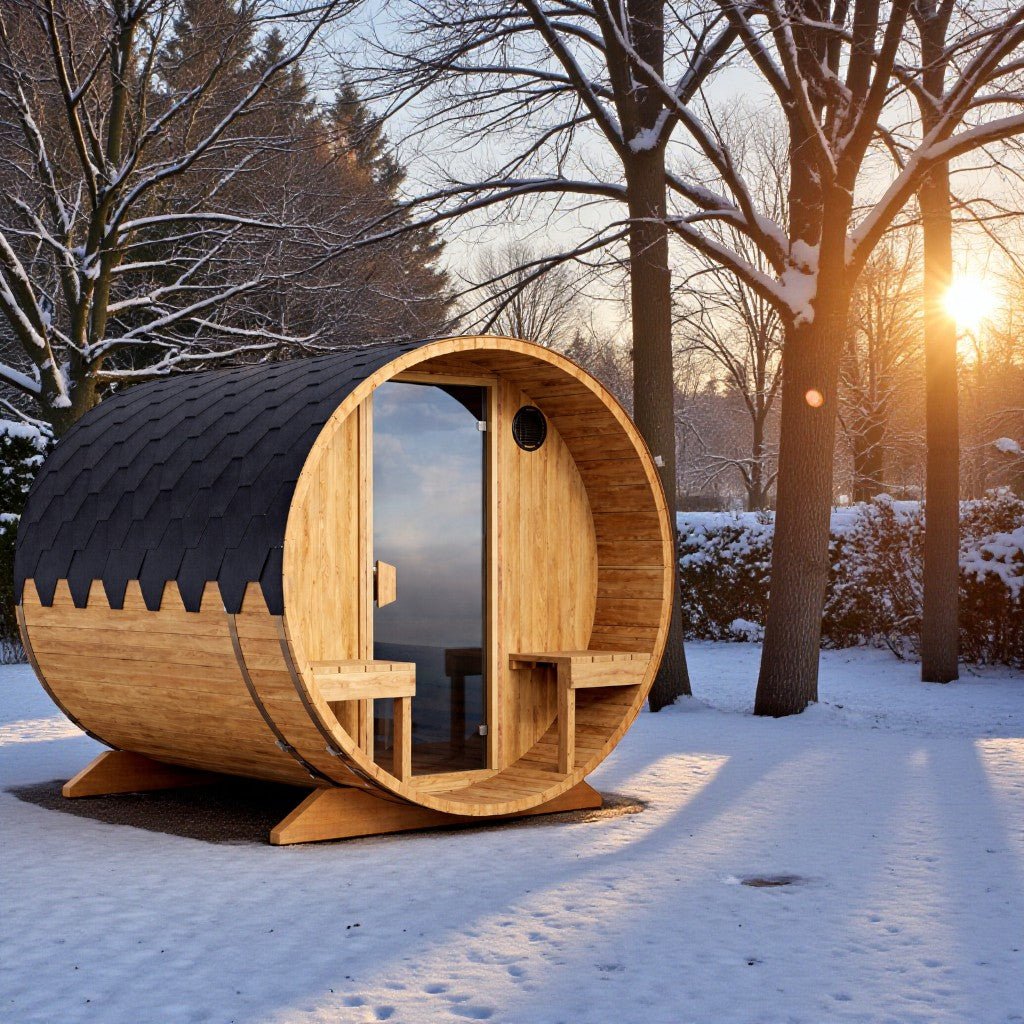 Fasssauna IGNIS M - 2,40m für 4 Personen - Saunenpark.de - Eine Marke der Belcalore Vertriebs GmbH