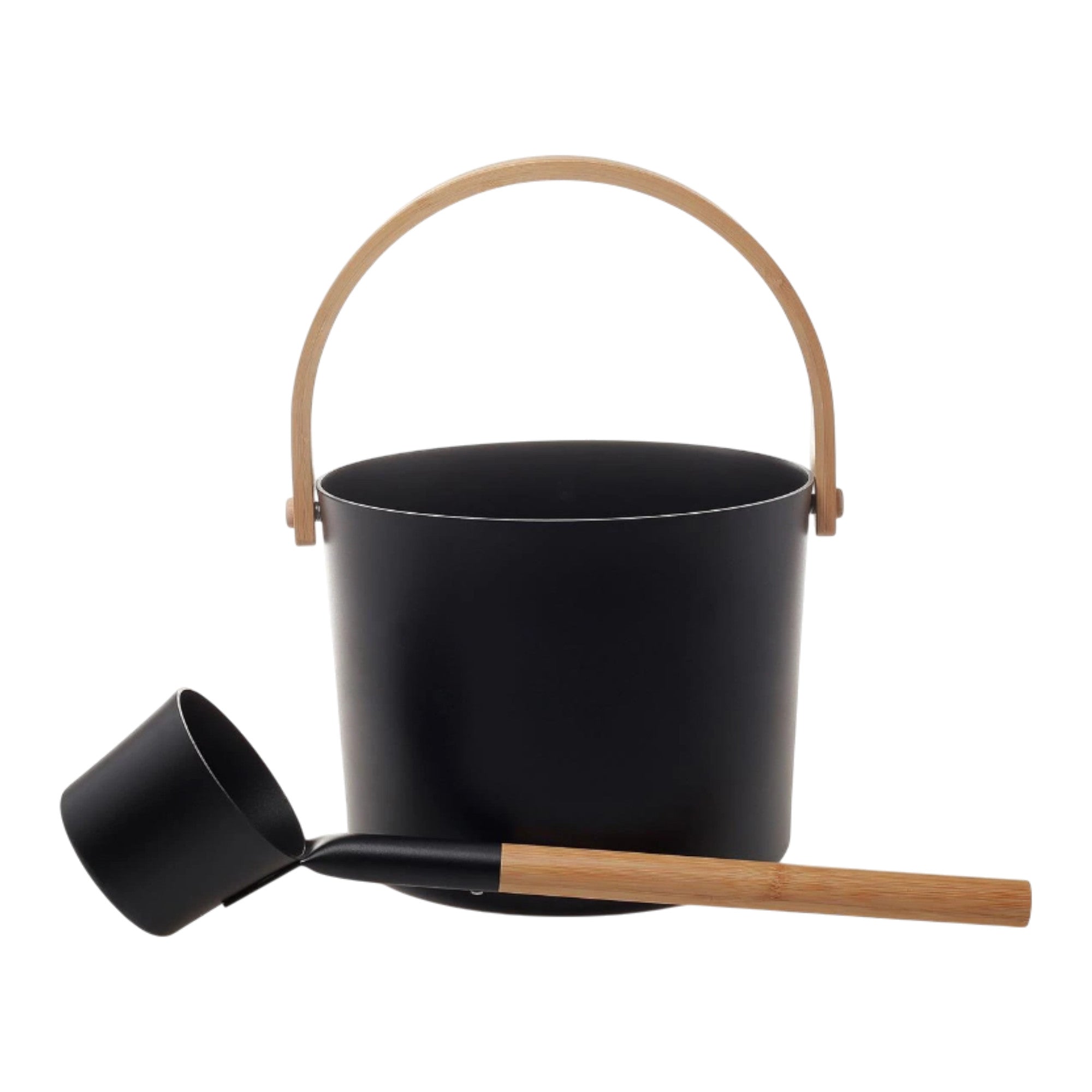 Amilano 5L Set in Optik schwarz mit Bambus Holzkübel / Schöpfkelle