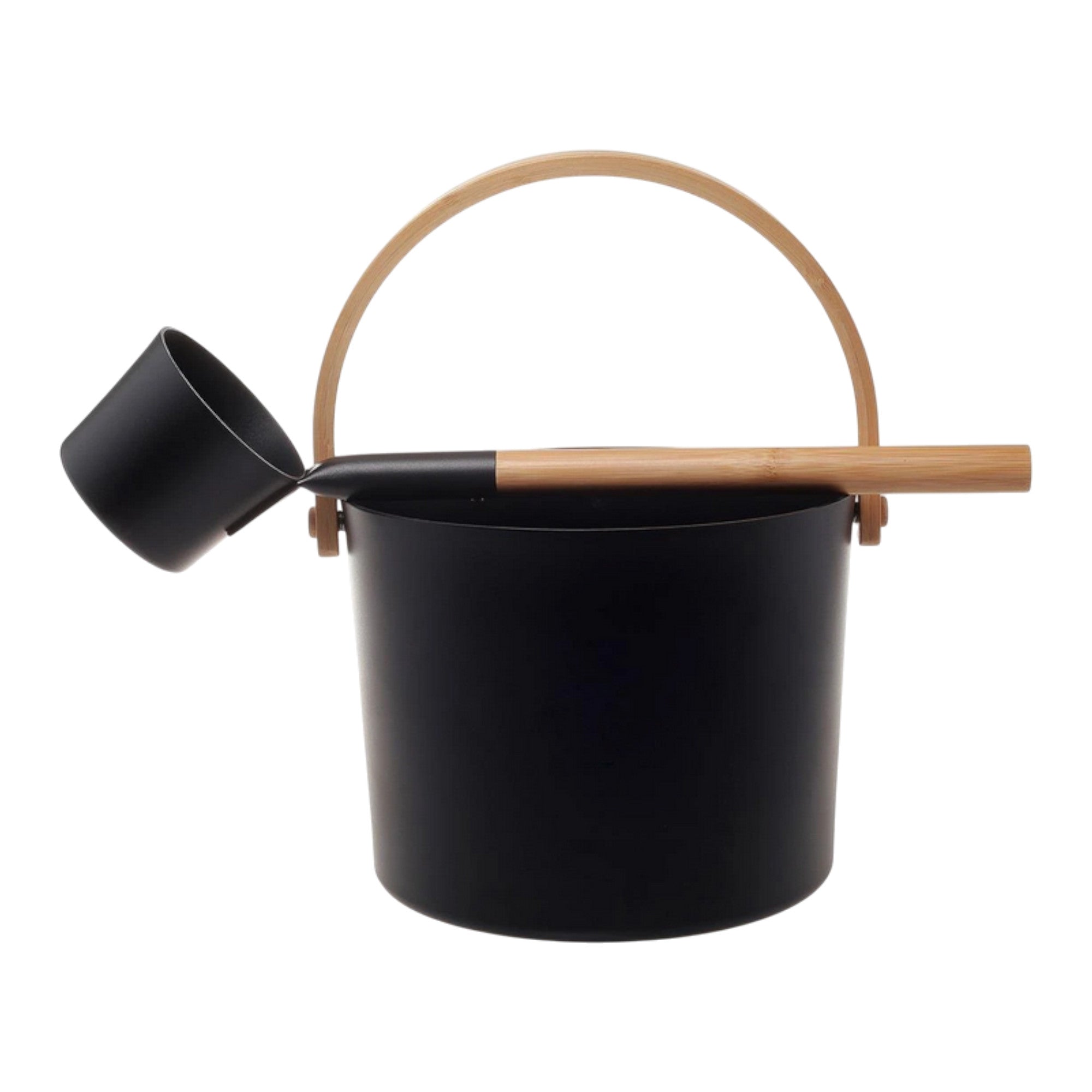 Amilano 5L Set in Optik schwarz mit Bambus Holzkübel / Schöpfkelle