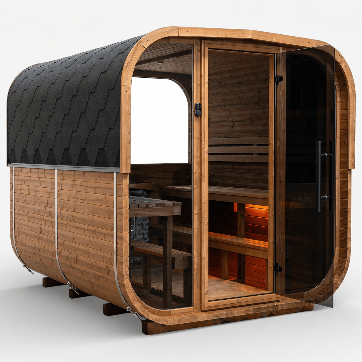 Quadra Xcellence XL - Outdoor Fasssauna bis zu 6 Personen - Saunenpark.de - Eine Marke der Belcalore Vertriebs GmbH