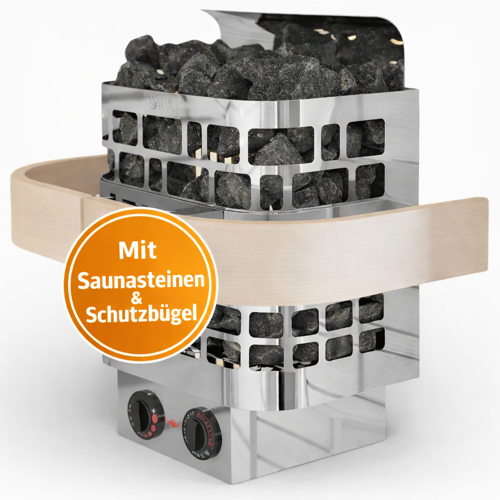 Saunaofen-Set Sawo KRIOS mit integrierter Steuerung, Saunasteinen und Schutzbügel