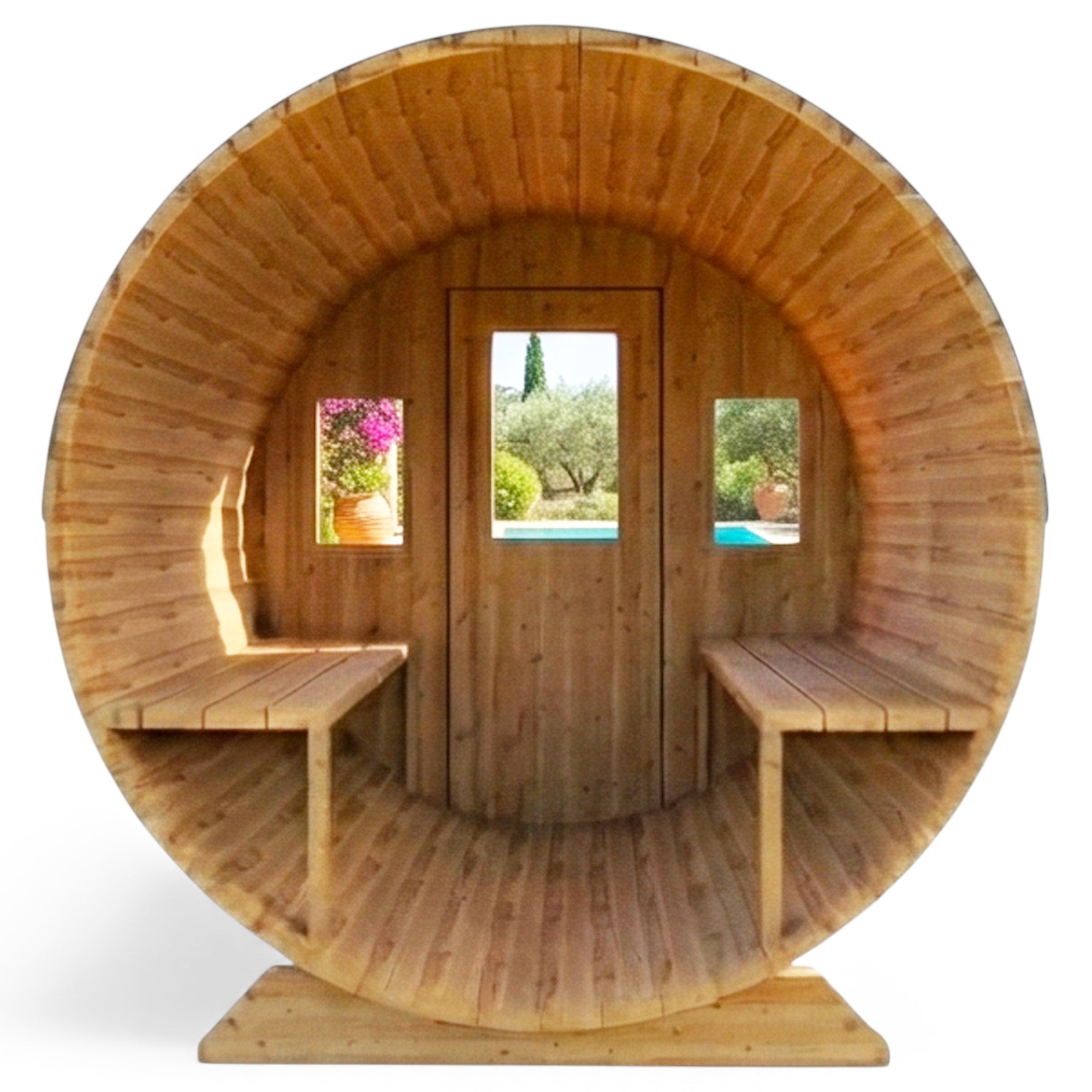Holzfront mit 2 festen Fenstern