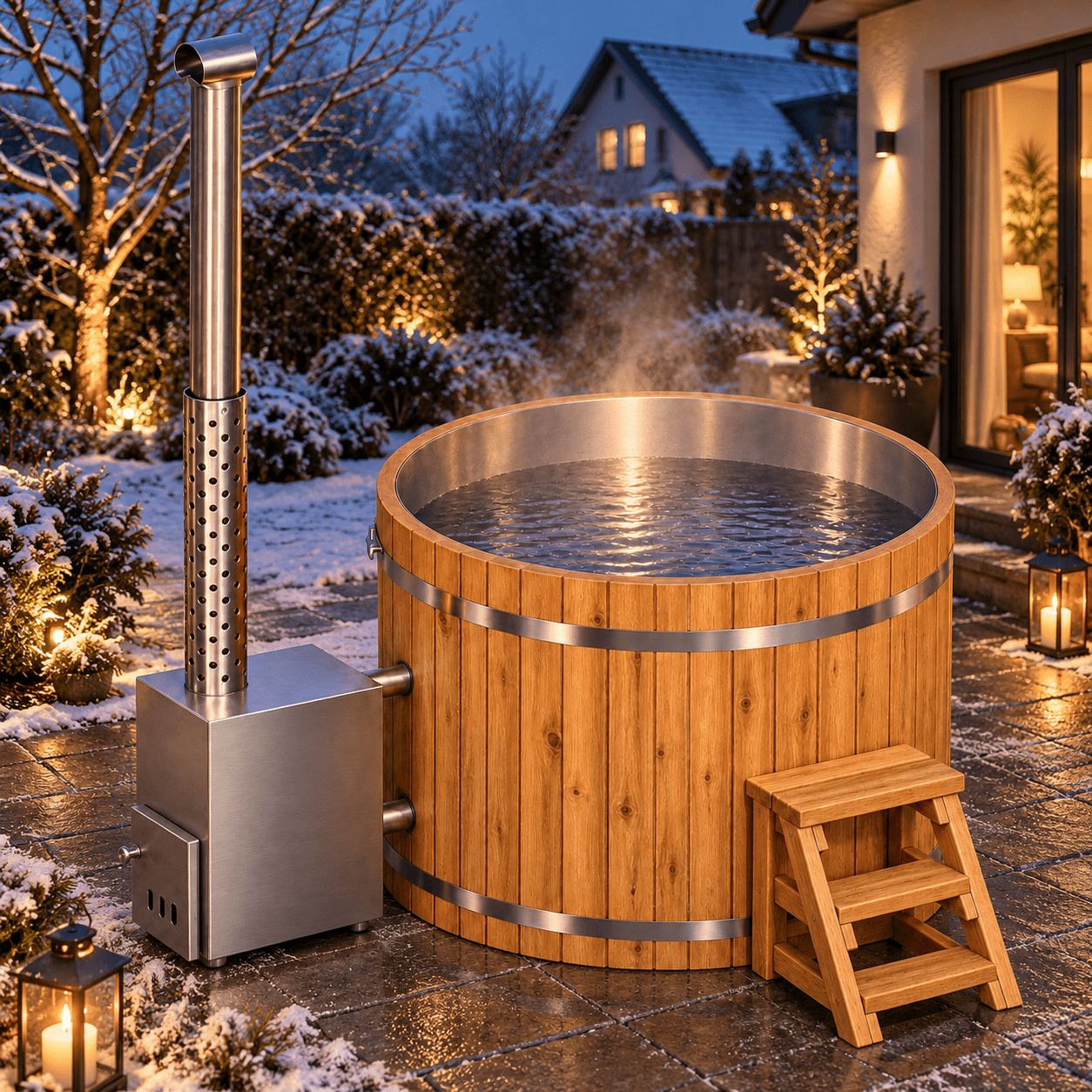 Badezuber / Hot Tub Acero mit Holzofen - Saunenpark.de