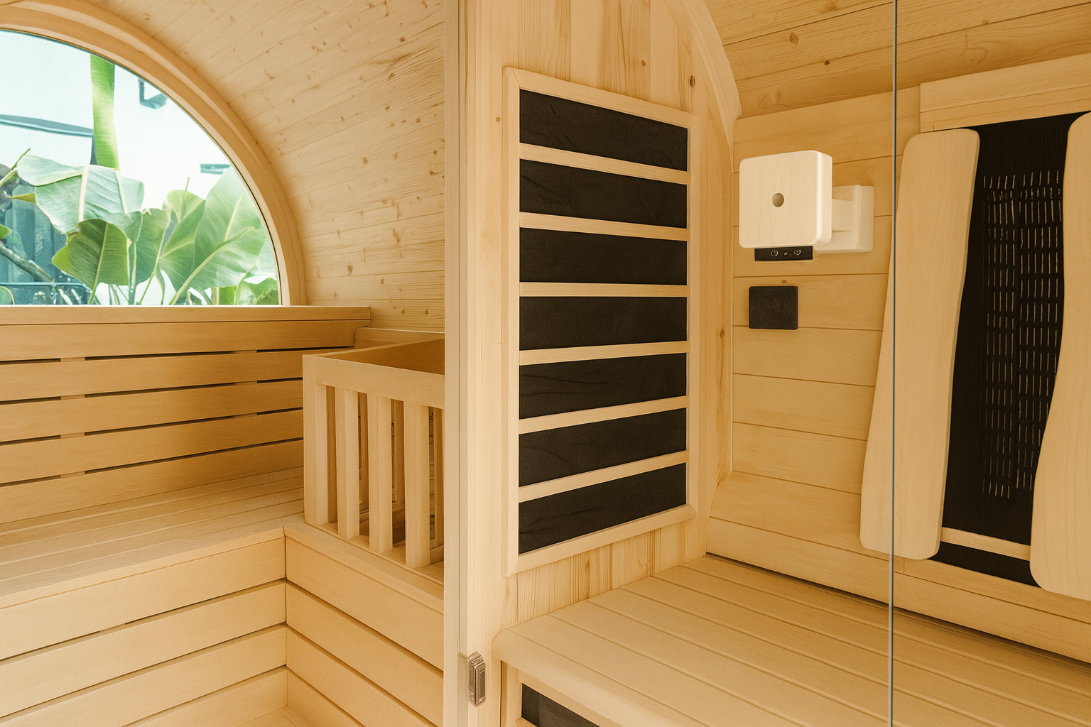2 in 1 Premium Kombifasssauna - mit Infrarotkabine - für 5 Personen