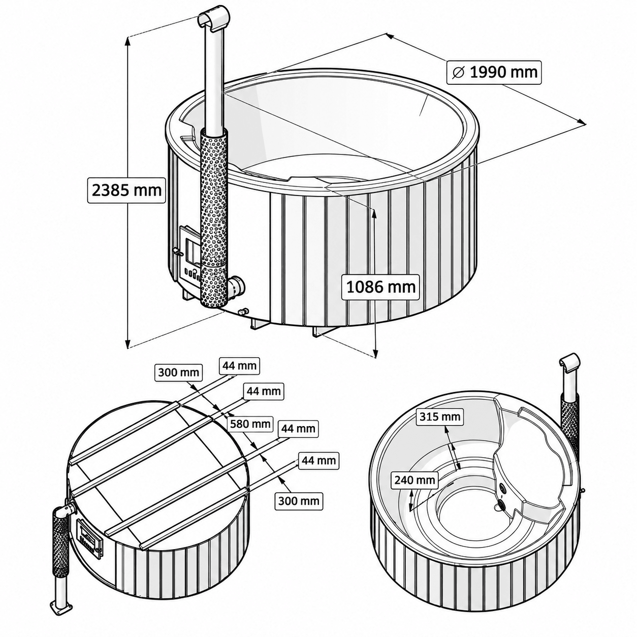 Badezuber / Hot Tub mit integriertem Holzofen