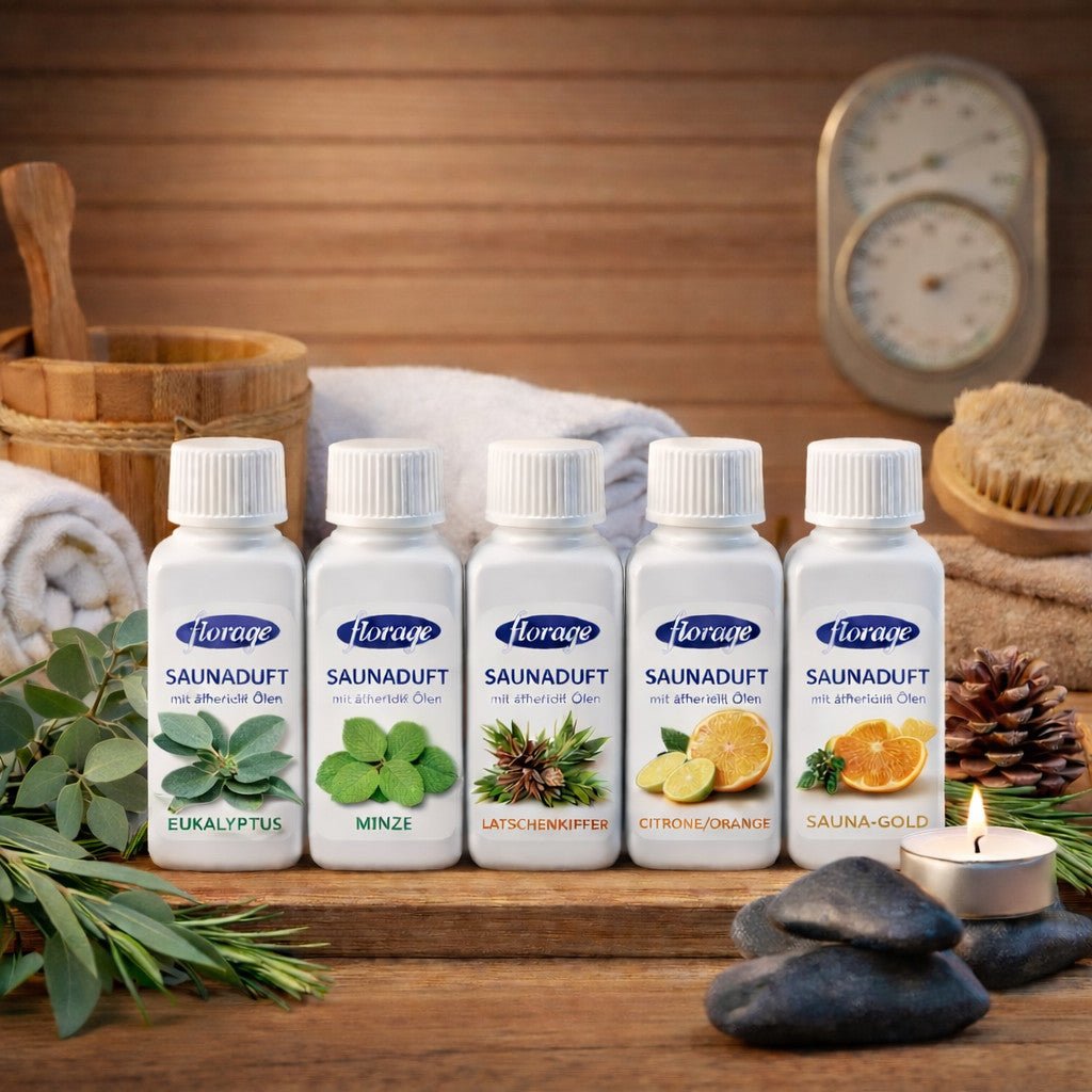 Sauna Aufguss Set – 5 Düfte mit ätherischen Ölen